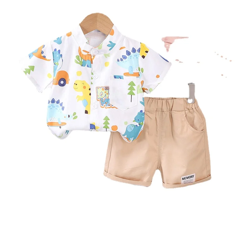 Children Cotton Summer Clothes Baby Boy Cartoon Printe Dinosaur T Shirts Shorts 2Pcs/Set Infant Kids Fashion Toddler Tracksuits