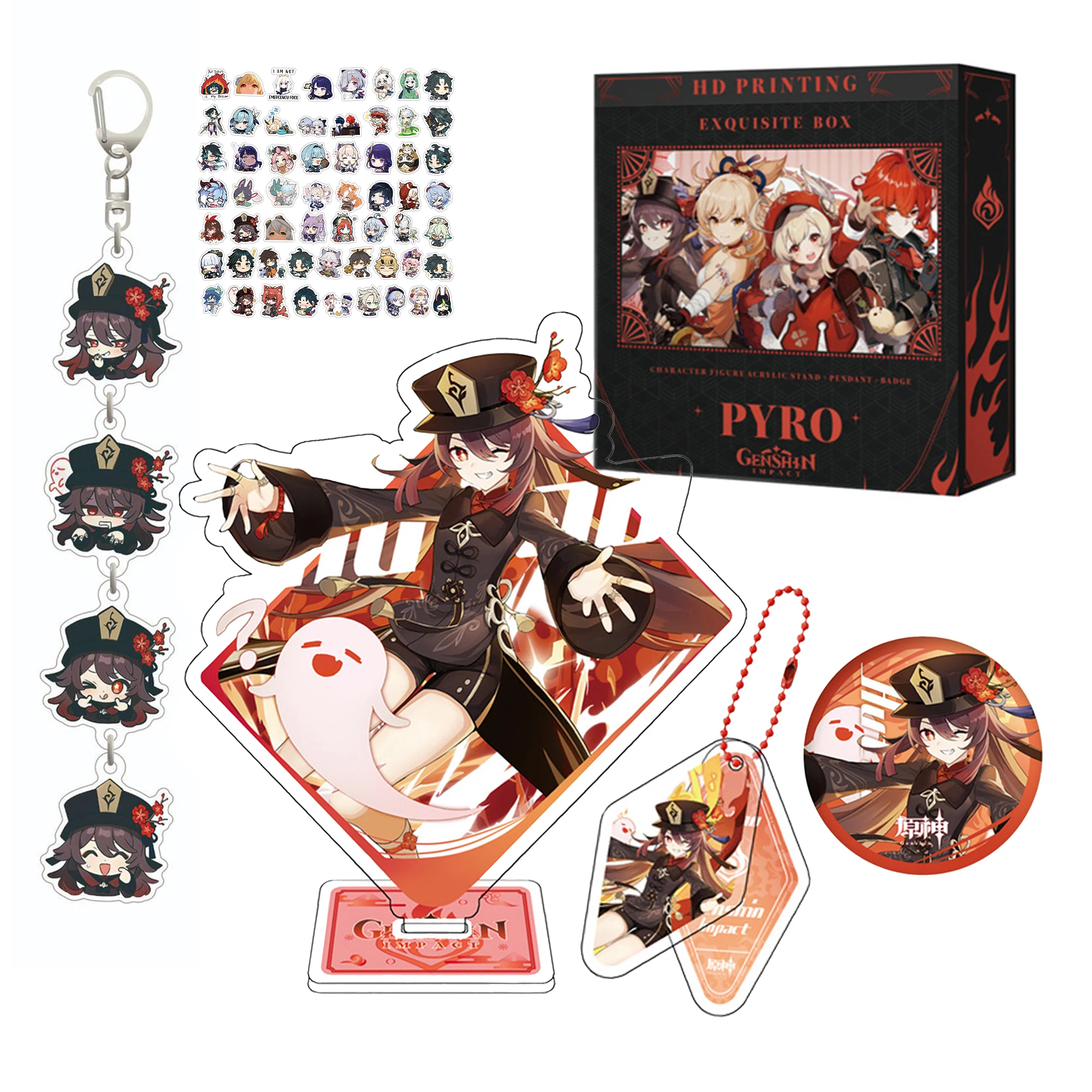 Game Anime Genshin Impact Stickers,Keychain,Pendant,Badge and Acrylic Stand Figure,Kawaii Genshin High Definition Gift Box Set