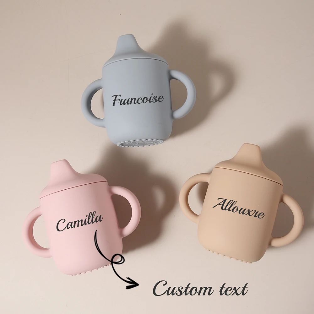 1PC Personalized Customization Name Pattern Silicone Baby Sippy Cup Print On Demand Baby Cups Custom Water Bottle Leakproof