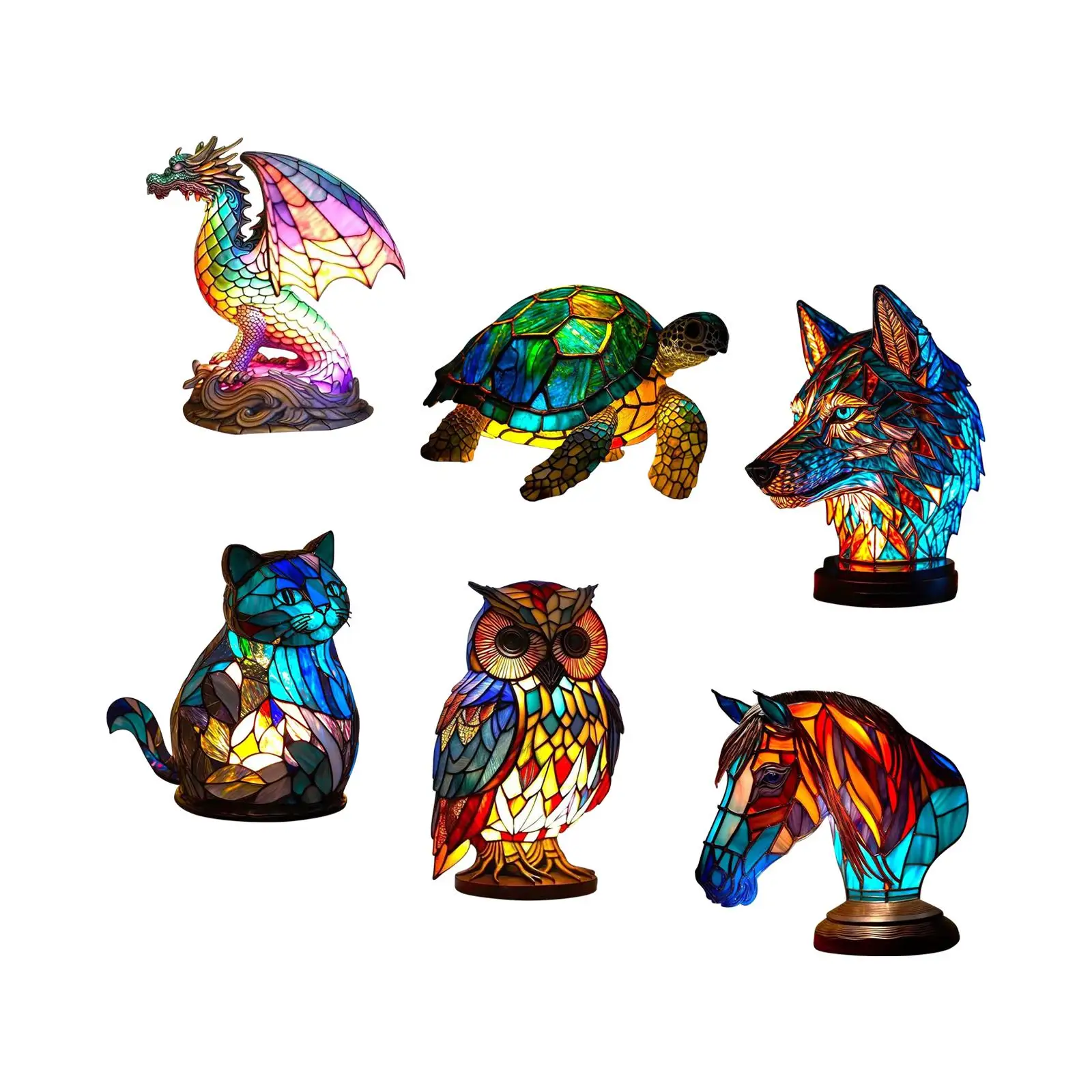 

Animal Lamp Bedroom Lamp Ornament Reading Lighting Stained Resin Light for Library Study NightStand Bedroom Living Room