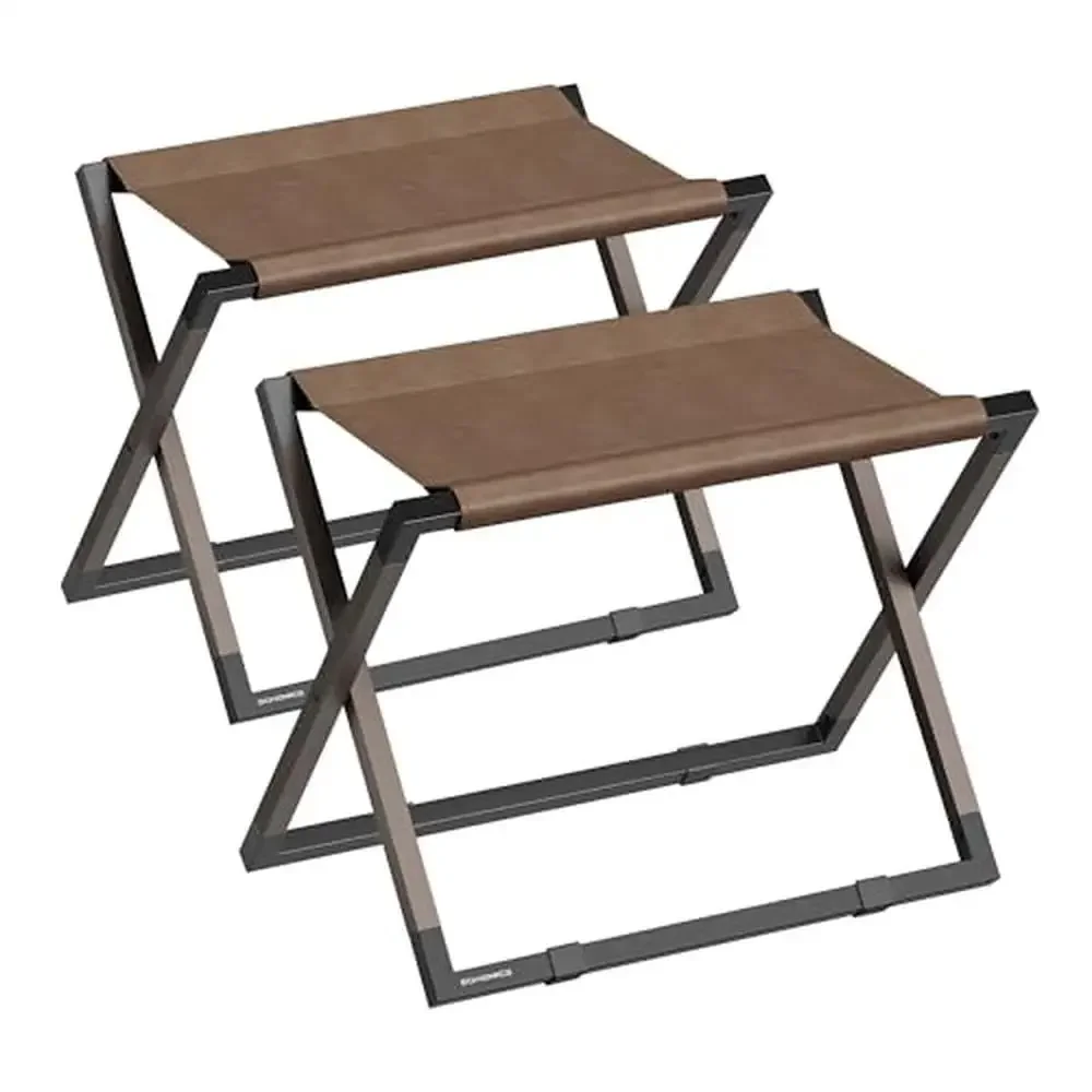 Foldable Luggage Rack Set of 2 Metal Suitcase Stands with Synthetic Leather Shelf Easy Assembly Hotel Guest Room Storage