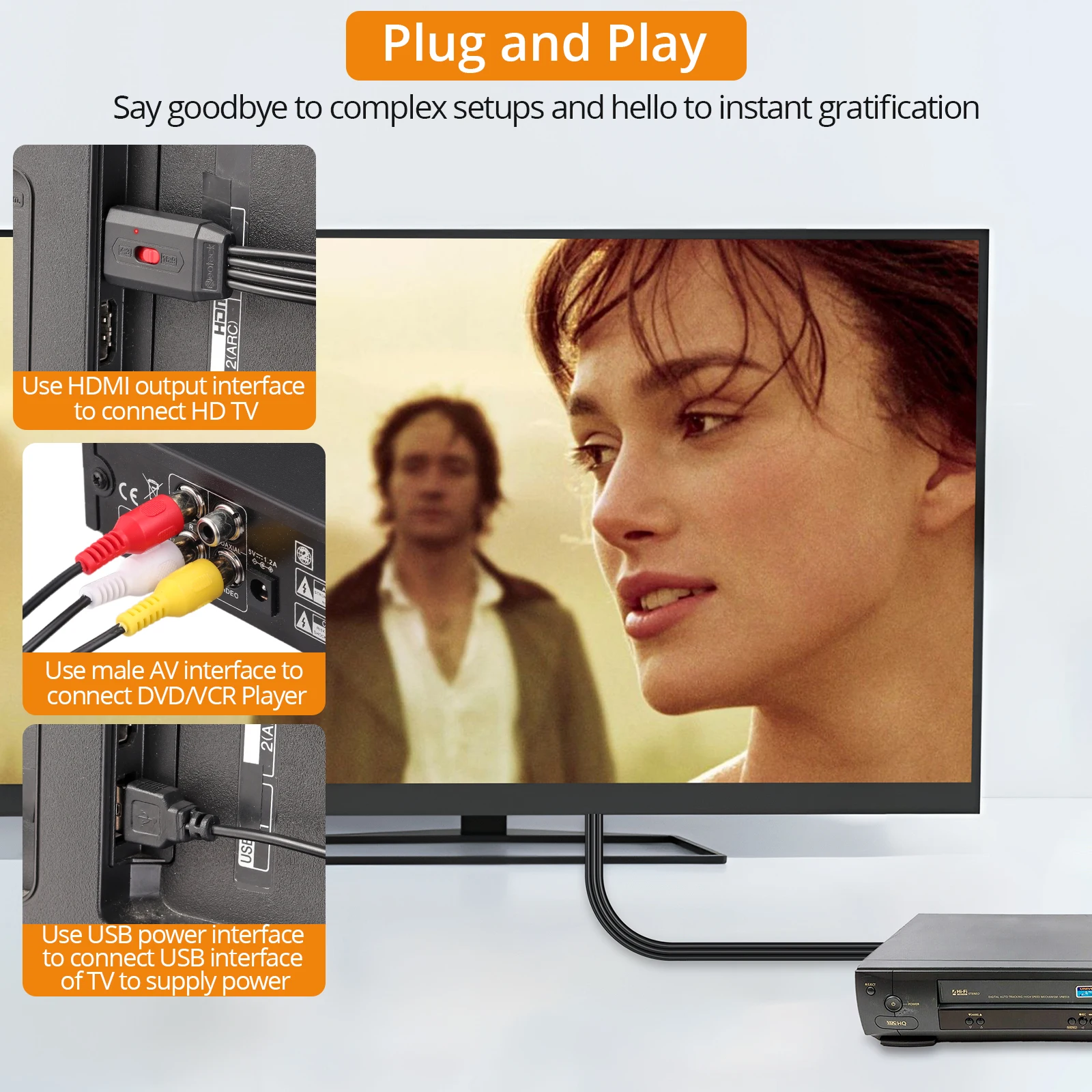 Neoteck HDMI Converter 1080P Adaptador de áudio e vídeo composto AV RCA com conectores dourados Mini