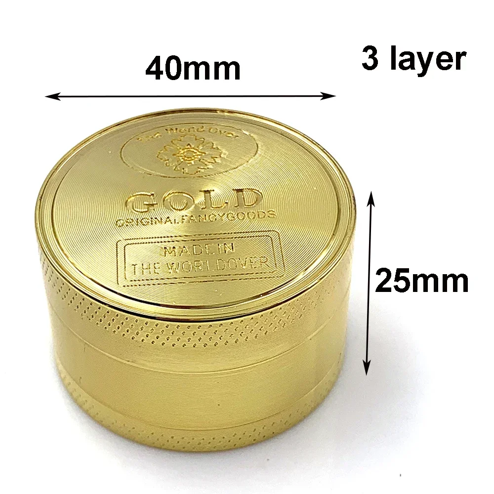 Herb Mills 3/4 Parts Zinc Alloy 40mm Tobacco Crusher 1.57 Inch Gold Herbal Crusher Grinders Hookah Accessories