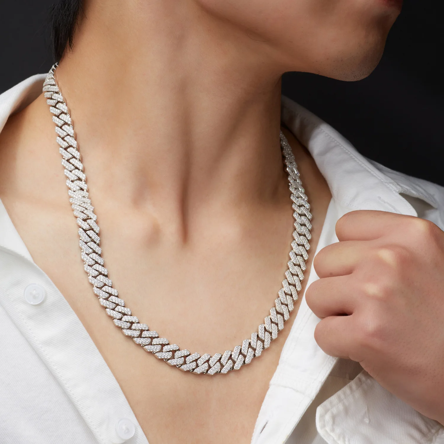 Moissanite 8mm GRA D VVS1 S925 Sterling Silver Double Row Cuban Chain Necklace Hip Hop Street Daily Jewelry for Men And Women