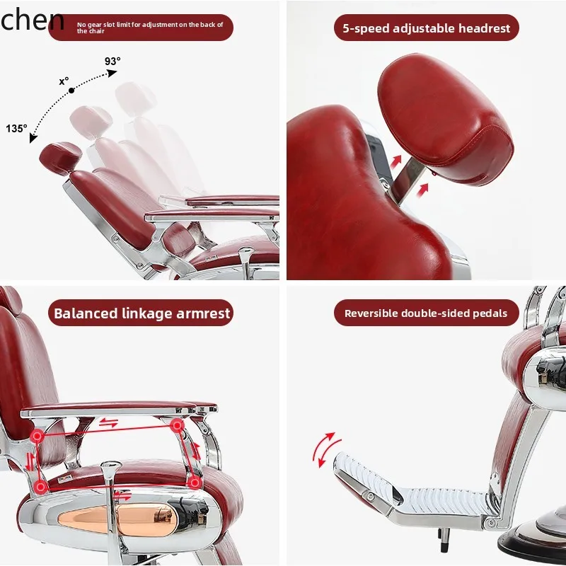 

HTT High-End Hair Salon Men's Retro Reclining Oil Head Chair Barber Shop Salon Special Haircut Chair