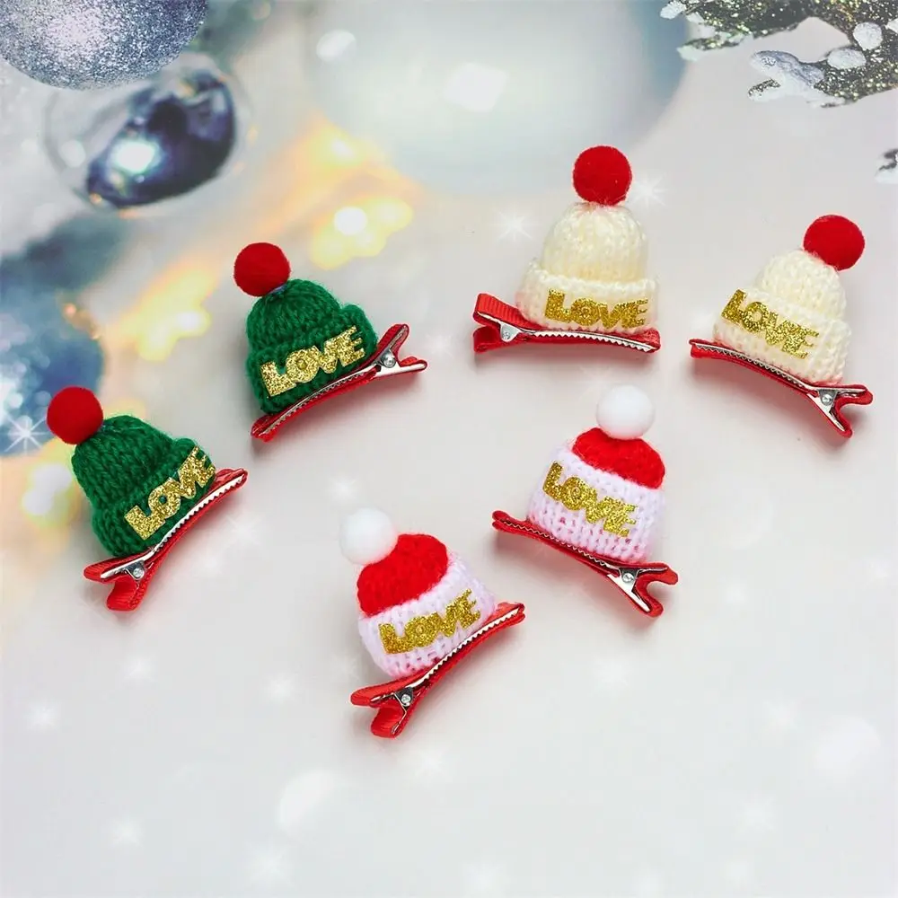 Merry Christmas Decor Christmas Hat Hairpin Santa Claus Sequin Children Christmas Hair Clip Mini Knitted Hat