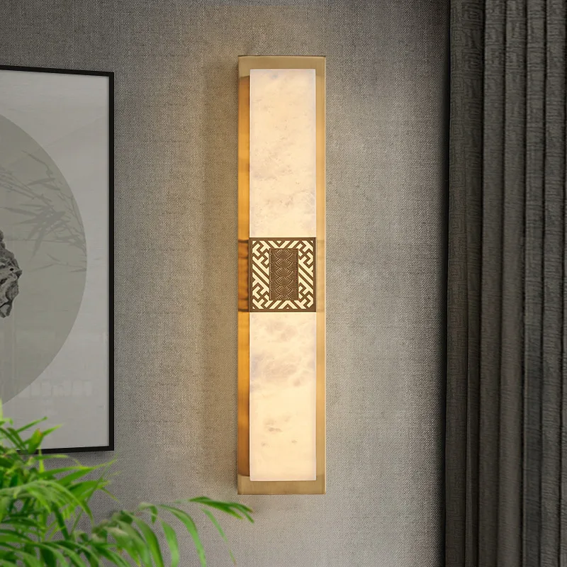 New Chinese style all copper marble wall lamp for living room, bedroom, bedside, staircase, corridor LED wall lamp