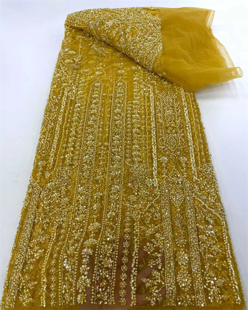 African Sequins Lace Fabric High-Quality Nigerian French Tulle Beaded Embroidery for Party Dresses Luxury Fashion Accessory
