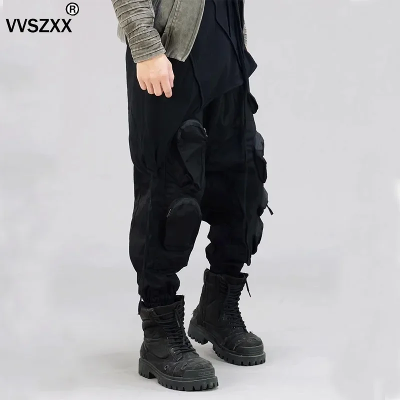 

Vintage Men's Asymmetric Multi Bag Cargo Joggers Pants Slim Fit Distressed Casual Pants Trousers Men