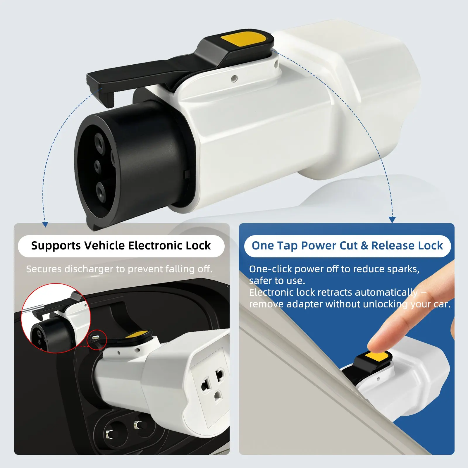 J1772 Type1 V2L Adapter, Convert EV to Mobile Power Bank, NEMA 5‑15 & NEMA 5‑20 Output with Power Cut Button for Camping RV