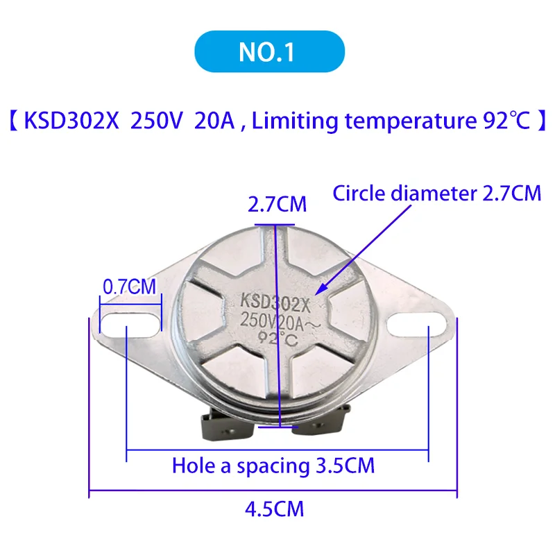 1PCS KSD 302X 20A 250V Pemanas Air Listrik อุณหภูมิ Protector ควบคุม Switch Series