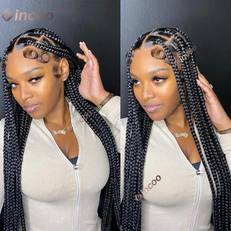 Synthetic Full Lace Big Knotless Box Braided Wigs for Women 36 Inches Lace Front Braiding Wig Square Knotless Box Braids Wigs