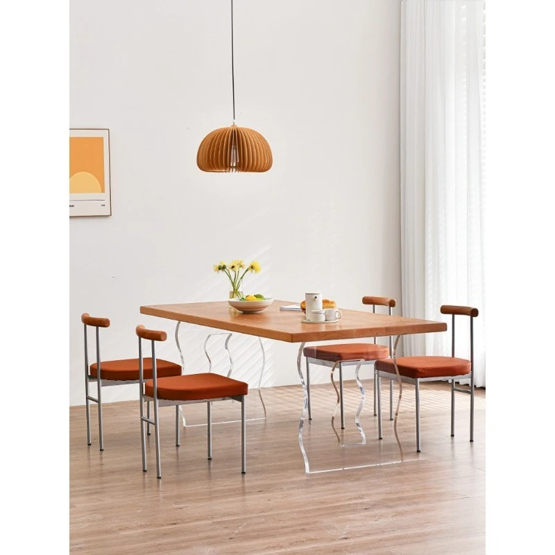 Acrylic floating dining table, household Japanese red oak furniture Nordic rectangular solid wood large board table workbench
