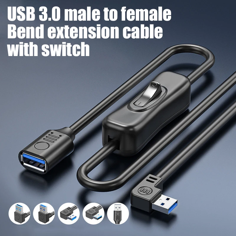 USB3.0 Extension Cable With Power Button 5Gbps Data Transfer Male To Female Extend Cord 3.3Ft For Keyboard Power Switch