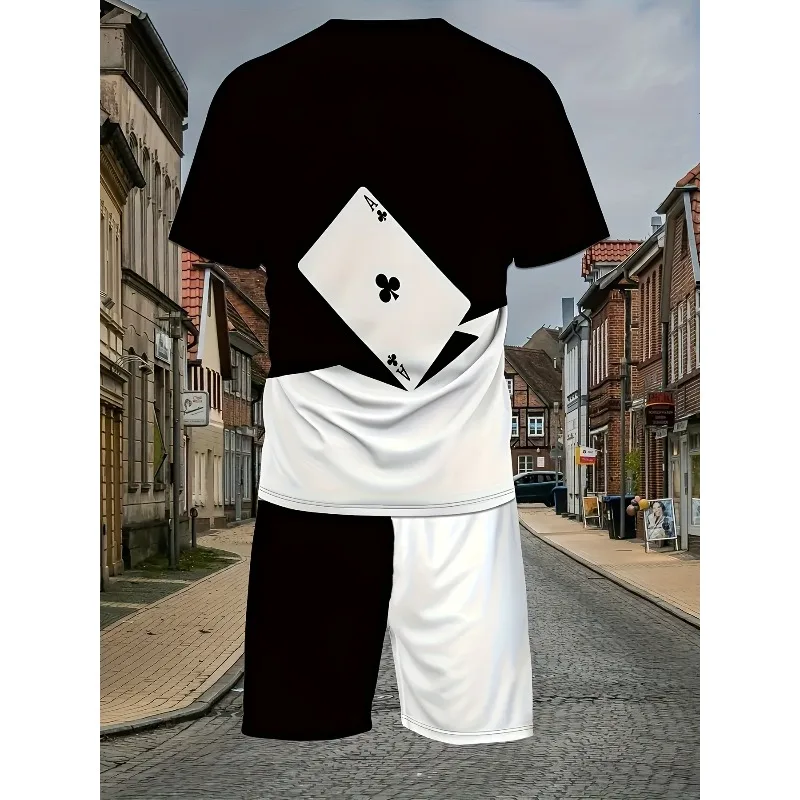 2025 Men's 3D Digital Printed Polyester Fiber 2-piece Summer Short Sleeve Round Neck T-shirt Sports Shorts Outdoor Set