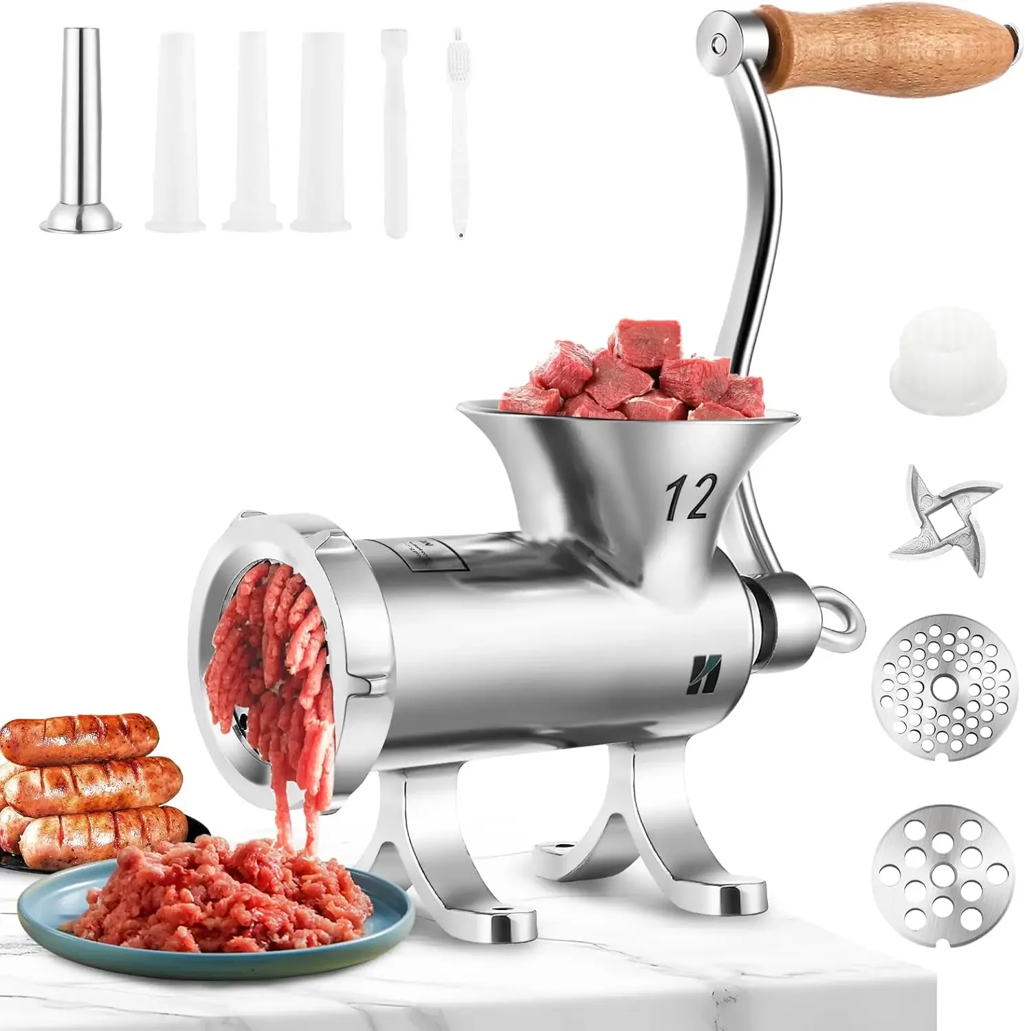 Meat Grinder Heavy Duty Meat Grinder Manual Stainless Steel Sausage Stuffer Food Mill Hand Crank for Chicken