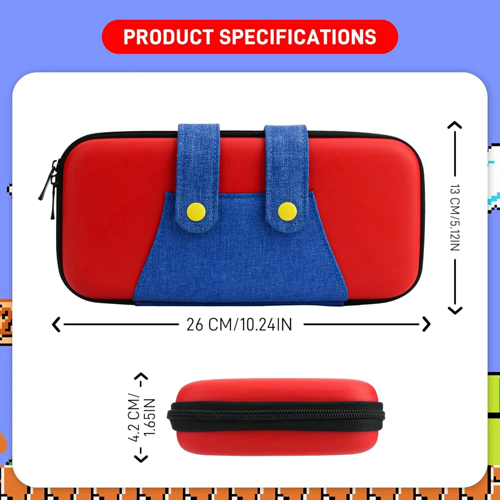 EVA-Aufbewahrungsschalter-Hülle, kompatibel mit Nintendo Switch/OLED, niedliche tragbare Switch-Tragetasche mit 10 Spielhaltern für Mario – Detail 16