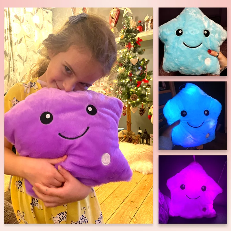 

1PC 34CM Creative Toy Luminous Pillow Stuffed Plush Glowing Colorful Stars Soft Cushion Led Light Toys Gift for Kids Girls