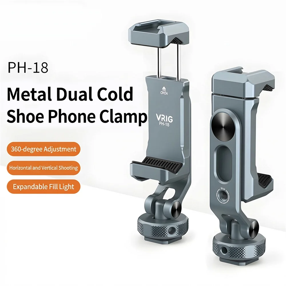 

VRIG Multifunctional Metal Hot Shoe Phone Holder for DJI RS 2/3/4 Pro Aluminum Monitor Mount Dual Cold Shoe Vlogging Rig