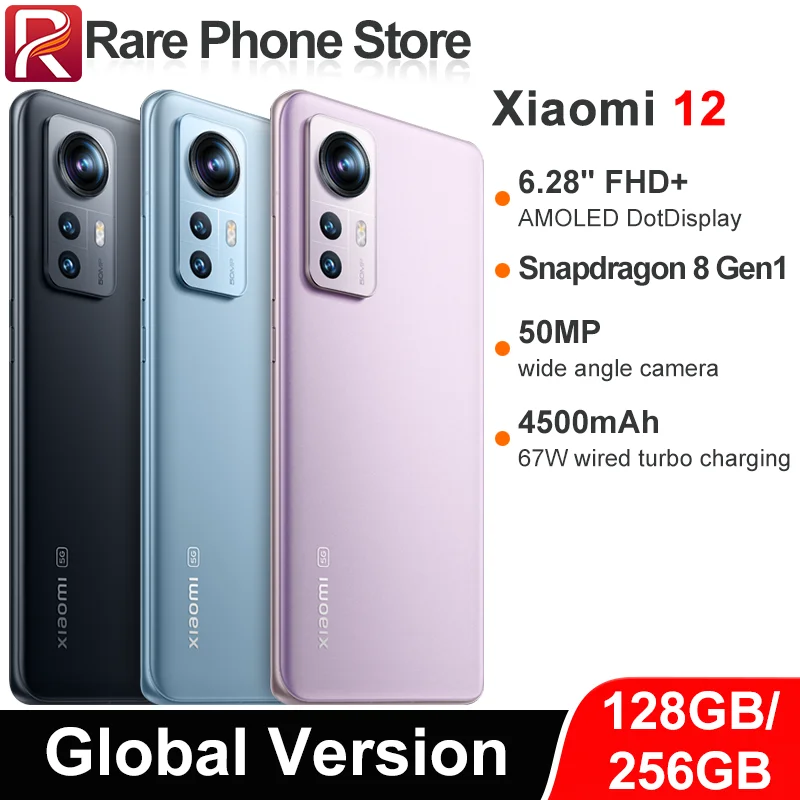 Global Version Xiaomi 12 128GB/256GB Snapdragon 8 Gen 1 6.28" AMOLED Display 50MP+32MP Camera 4500mAh Battery WiFi 6  NFC