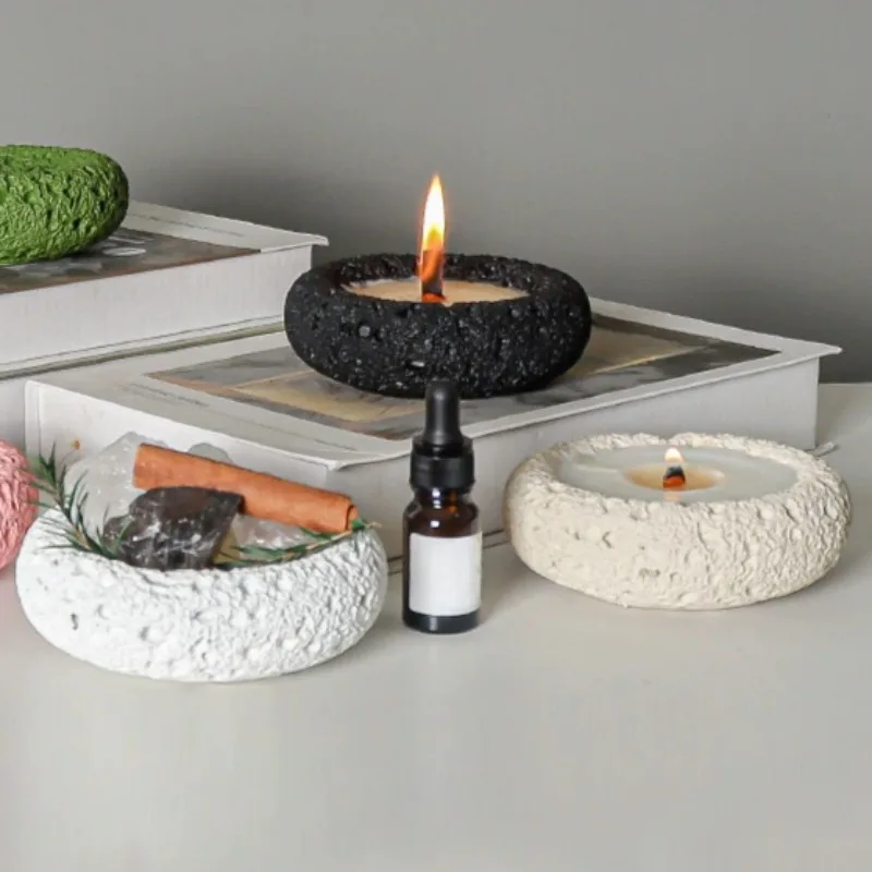 Bougeoirs en roche artificielle, moule en Silicone, bol de bougie de lave, conteneur pot de fleurs en béton, boîte de rangement en gypse, bricolage