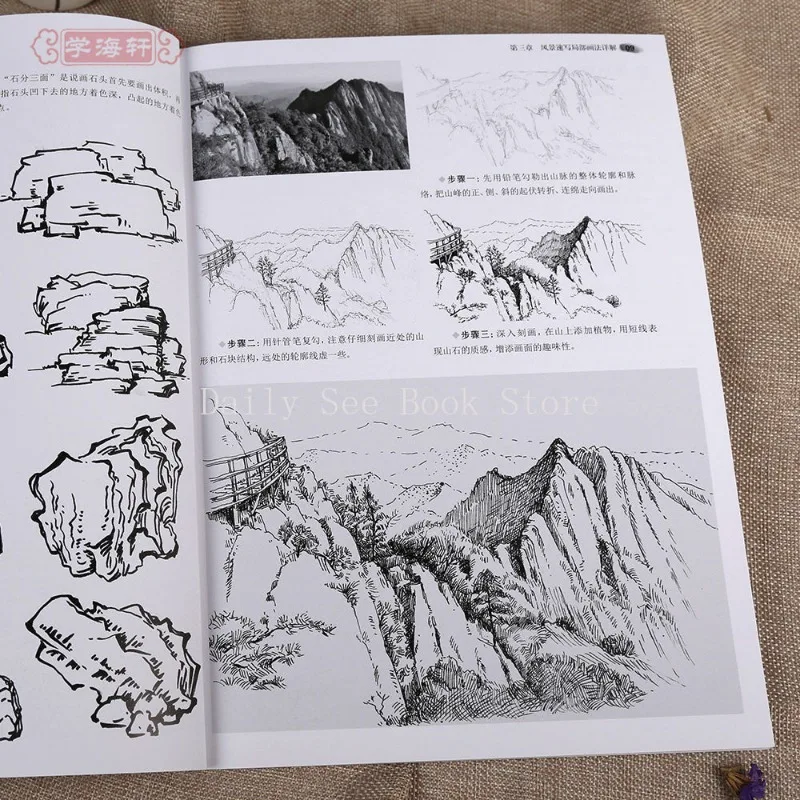 Landschapsschets Inleidende Basis Tutorial Art Zelfstudie Lesmateriaal Schilderen Boek Schilderij Methode