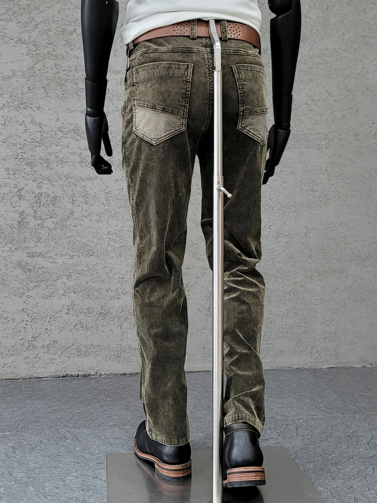 Aimee Khaki Style Vintage coffee-dyed Corduroy Straight Trousers men's Corduroy Casual Pants