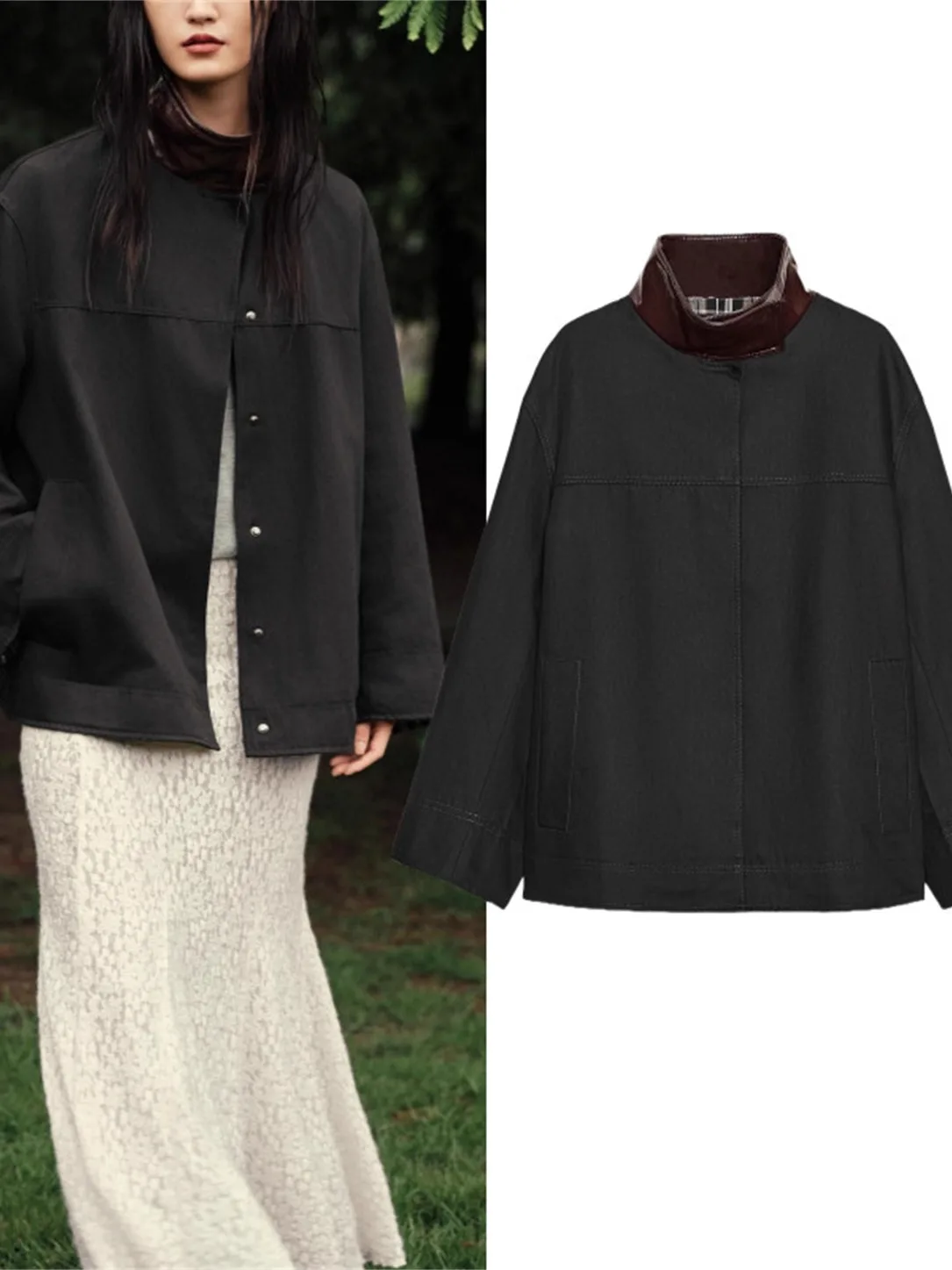 

Повседневная свободная ветровка из смеси хлопка с полосатым воротником, женская верхняя одежда, новое осеннее женское пальто 4369254