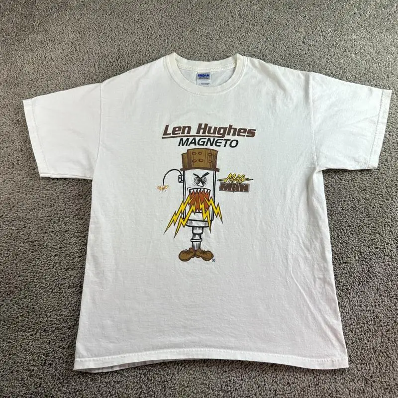 Len Hughes Shirt Mens Large White Mag Man Short Sleeve Casual *