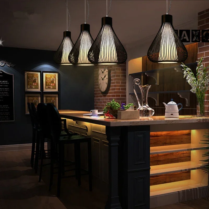 TechHPBird Cage Small Chandelier Bar Counter Teahouse Hot Pot Restaurant Dinning Room Hanging Lamp