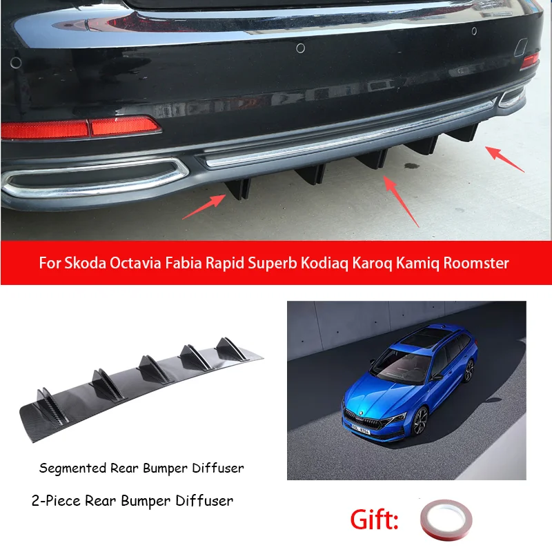 For Skoda Octavia Fabia Rapid Superb Kodiaq Karoq Kamiq Roomster ABS Rear Bumper Lip Diffuser Shark Fin Anti-collision