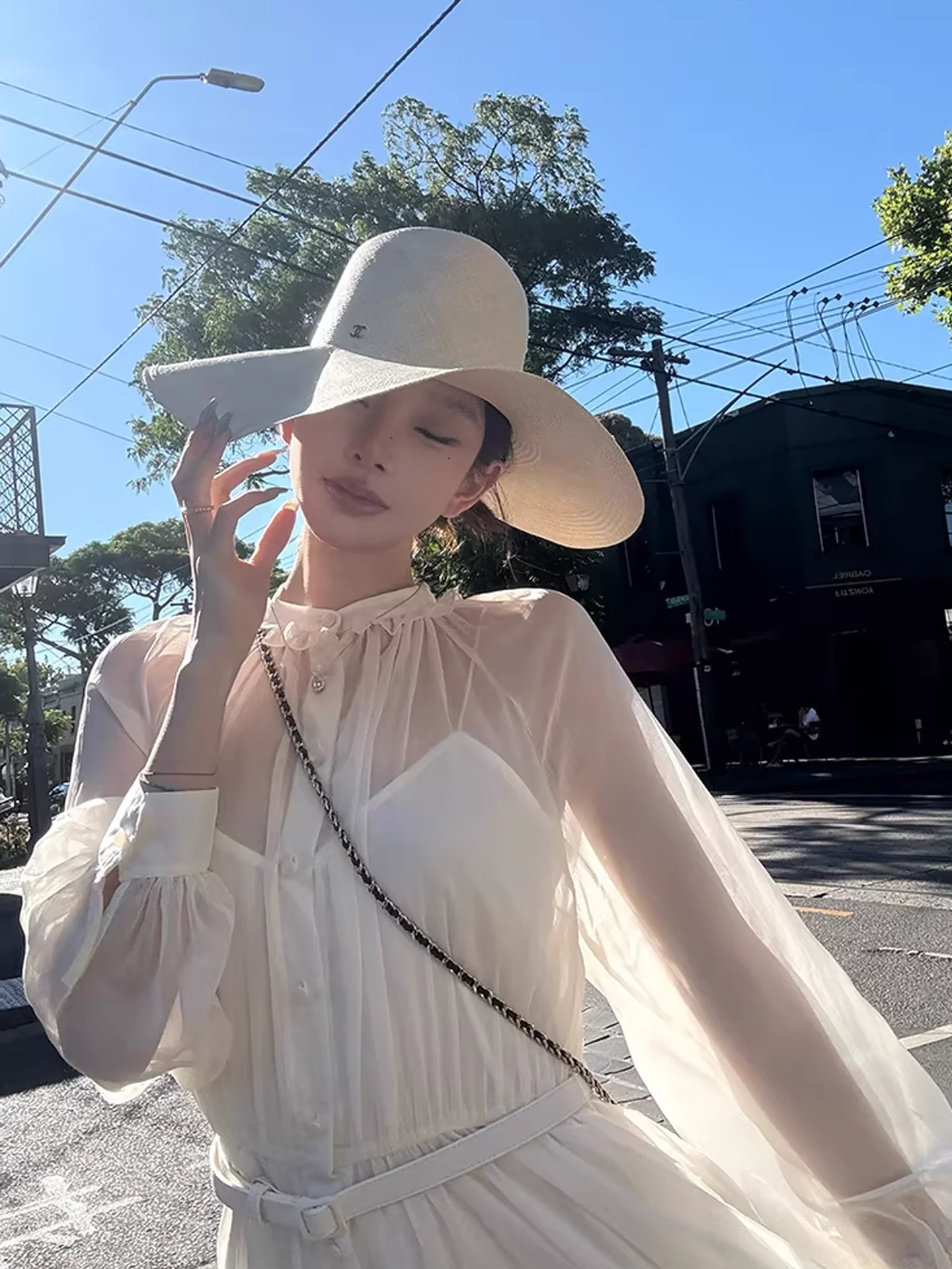 

Yangzifan RL Purple Label Heavyweight White Dr Women's Spring Summer Strapl irt Long Dr Casual Sle Gathered Wais...