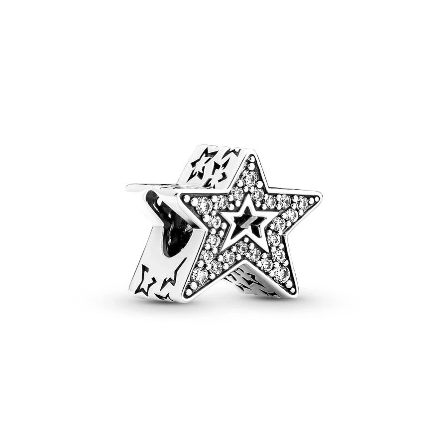 NEW Sparkling Radiant Star & Crescent Moon Charm Beads Fit Original 925 Sterling Silver Pan Bracelet Fine DIY Women Jewelry Gift