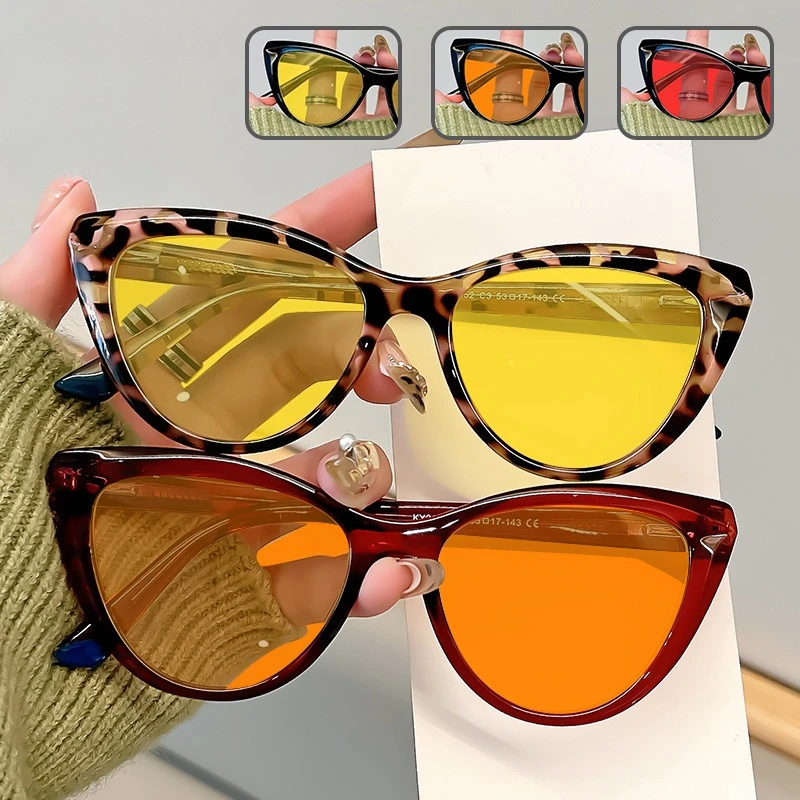 

Retro Cat-Eye Blue Light Blocking Glasses for Women Stylish Anti-Glare Night Vision Glasses Red & Orange Lens Gaming Goggles