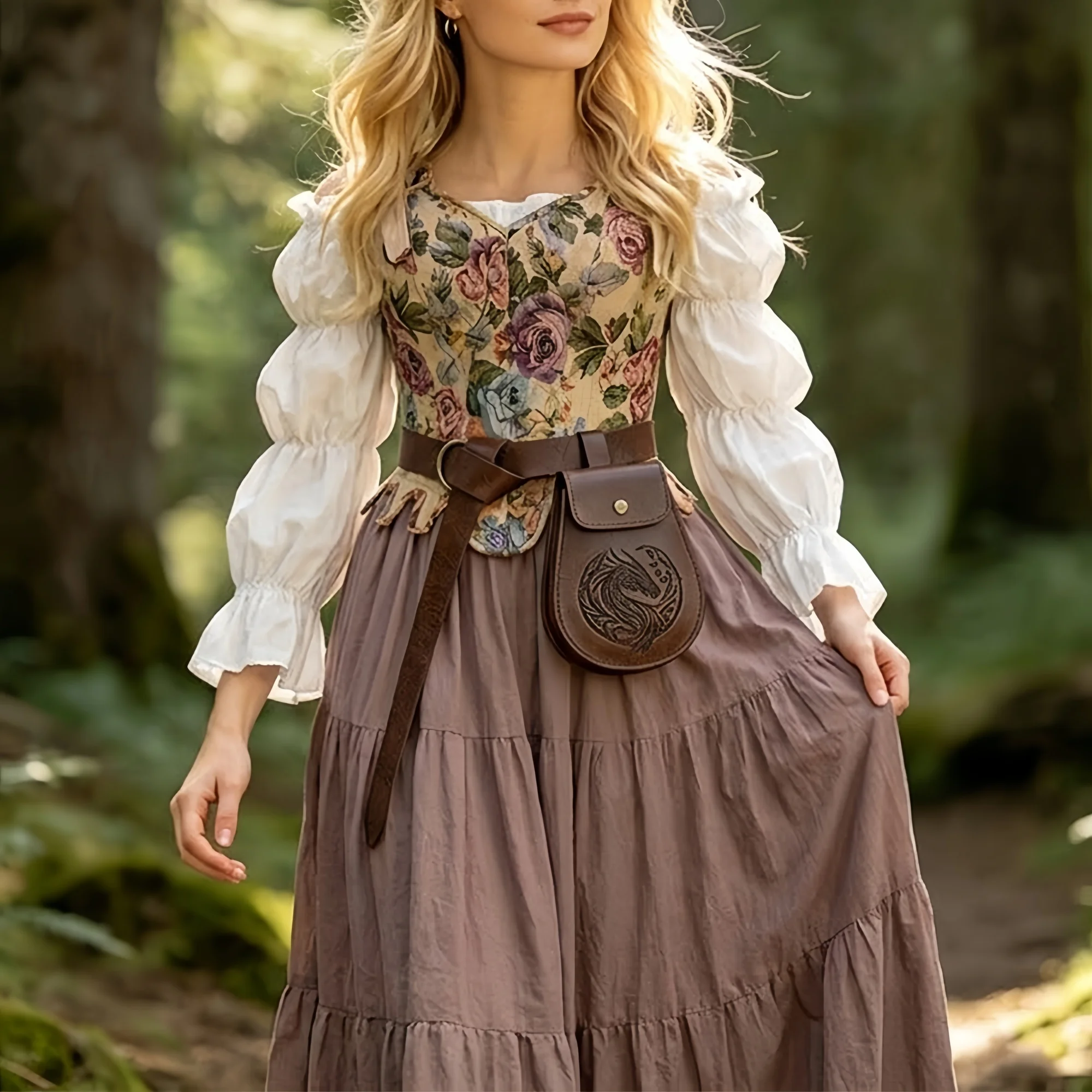 Medieval Embossed PU Leather Belt Pouch, Retro Fanny Pack, for Cosplay Renaissance Fairs & Daily Use