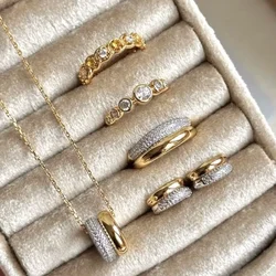Classic luster Copper Inlaid Zircon Round jewelry sets for women Charms Fashion Light Luxury necklace earrings ring