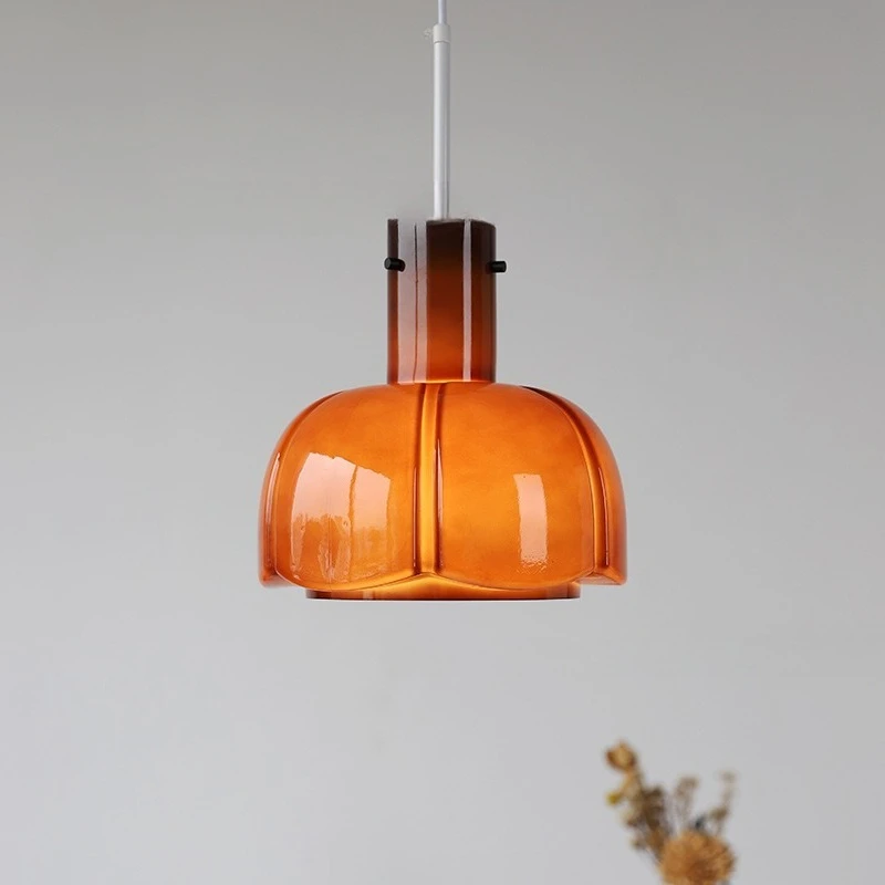 Middle Ages Glass Luster Flower Bud Pendant Lamp Atmoshere Study Cafe Restaurant Indoor Retro Singe Head Small LED Hanging Light