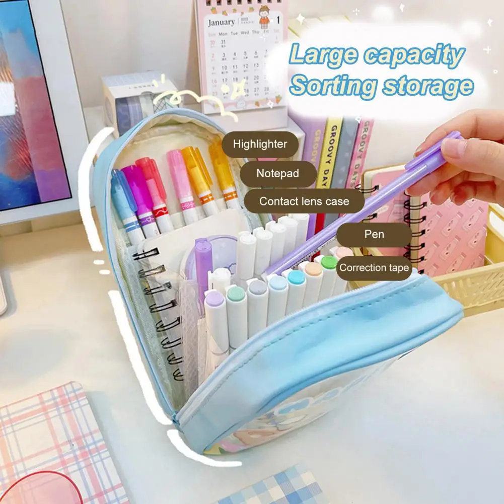 Unique Pencil Bag Clear Printing Stationery Case Cartoon Pattern Kawaii Cute Student Pen Storage Bag  Wide Application