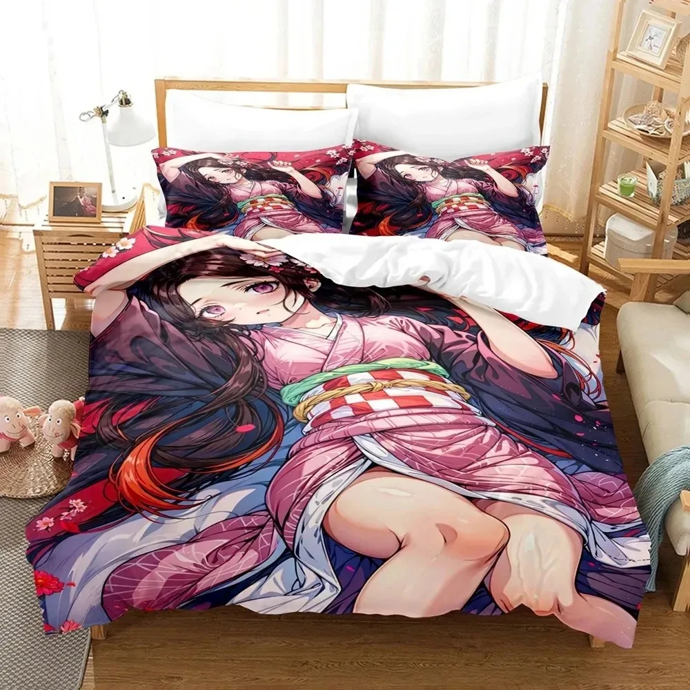 

Anime Demon Slayer Nezuko Bedding Set Duvet Cover Bed Set Quilt Cover Pillowcase Comforter king Queen Size Boys Adult