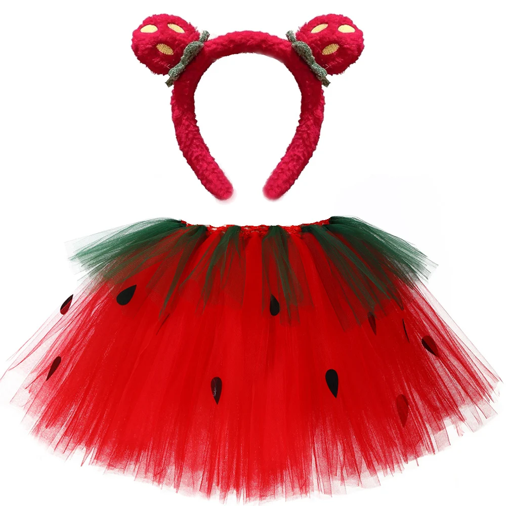 Baby Girls Red Strawberry Tutu Skirt for Kids Toddler Birthday Smash Cake Costume Christmas Outfit Newborn Photo Shoot Tutus Set