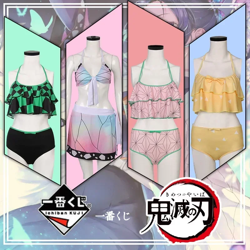 Demon Slayer Anime Kimetsu No Yaiba Kamado Tanjirou Nezuko Agatsuma Zenitsu Cosplay Bathing Bikini Swimsuit Gift MN1