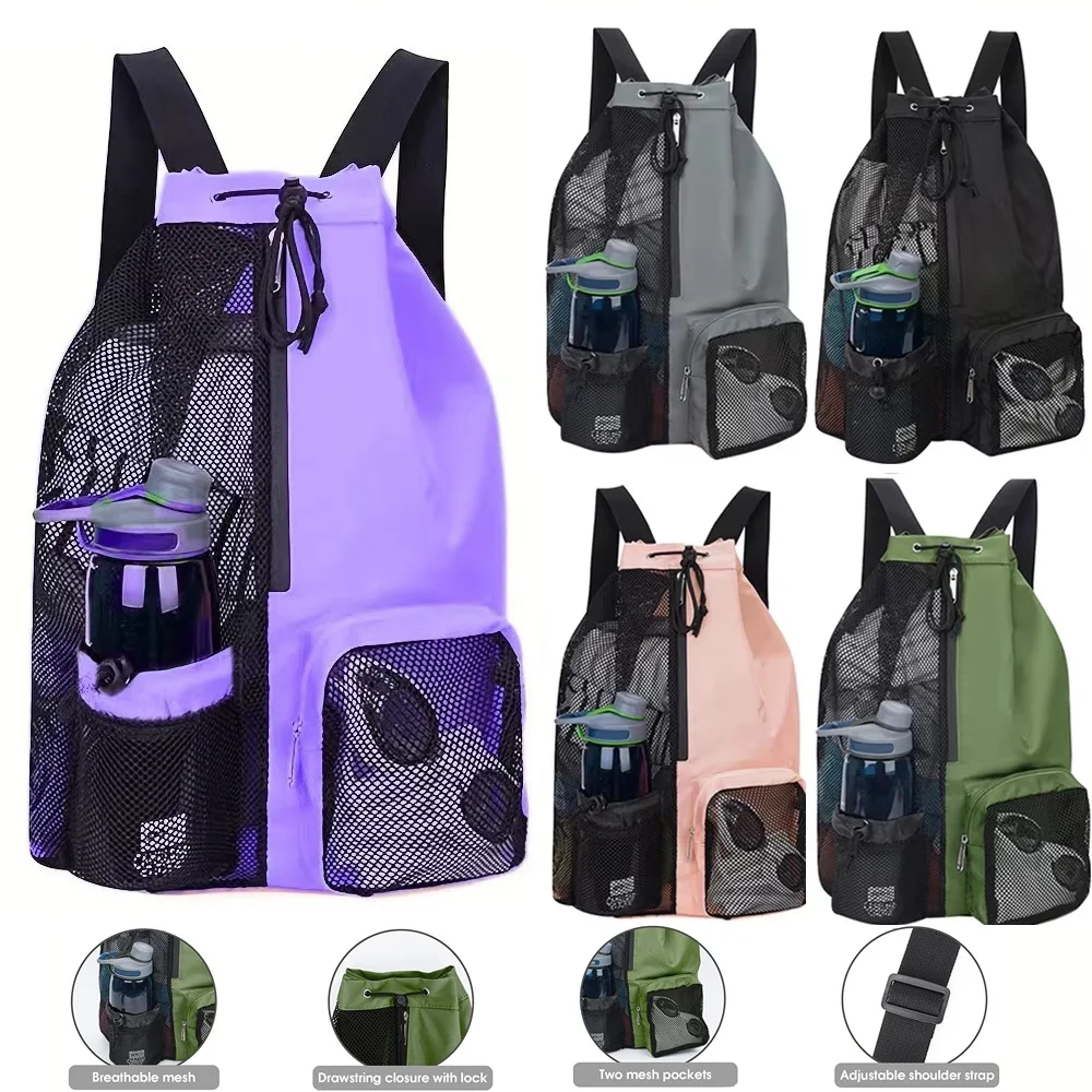 

Adjustable Mesh Drawstring Motorcycle Backpack with Internal Wet Pocket Multipurpose Beach Bag for Swimming Gym Workout Gear