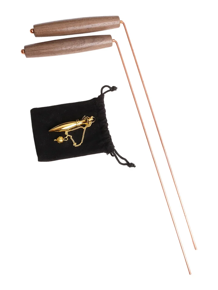 2PCS 99% Copper Dowsing Rod Metal Detector For Water Witching Portable Dragon Seeking Divination Tool With Wooden Handles
