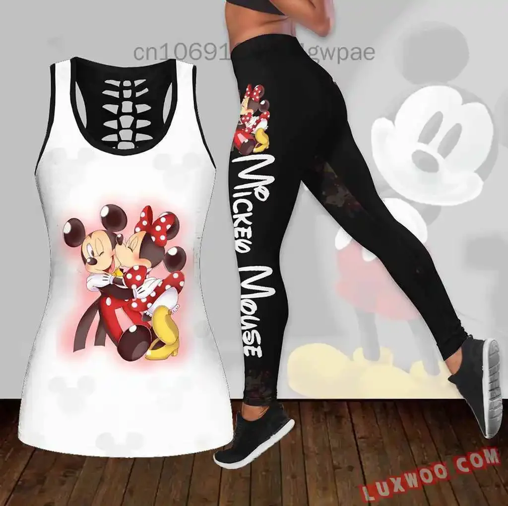 Disney tureMinnie-Leggings de yoga pour femme, glaçage creux, fitness imbibé, haut de sport précieux, ensemble de leggings, tenue