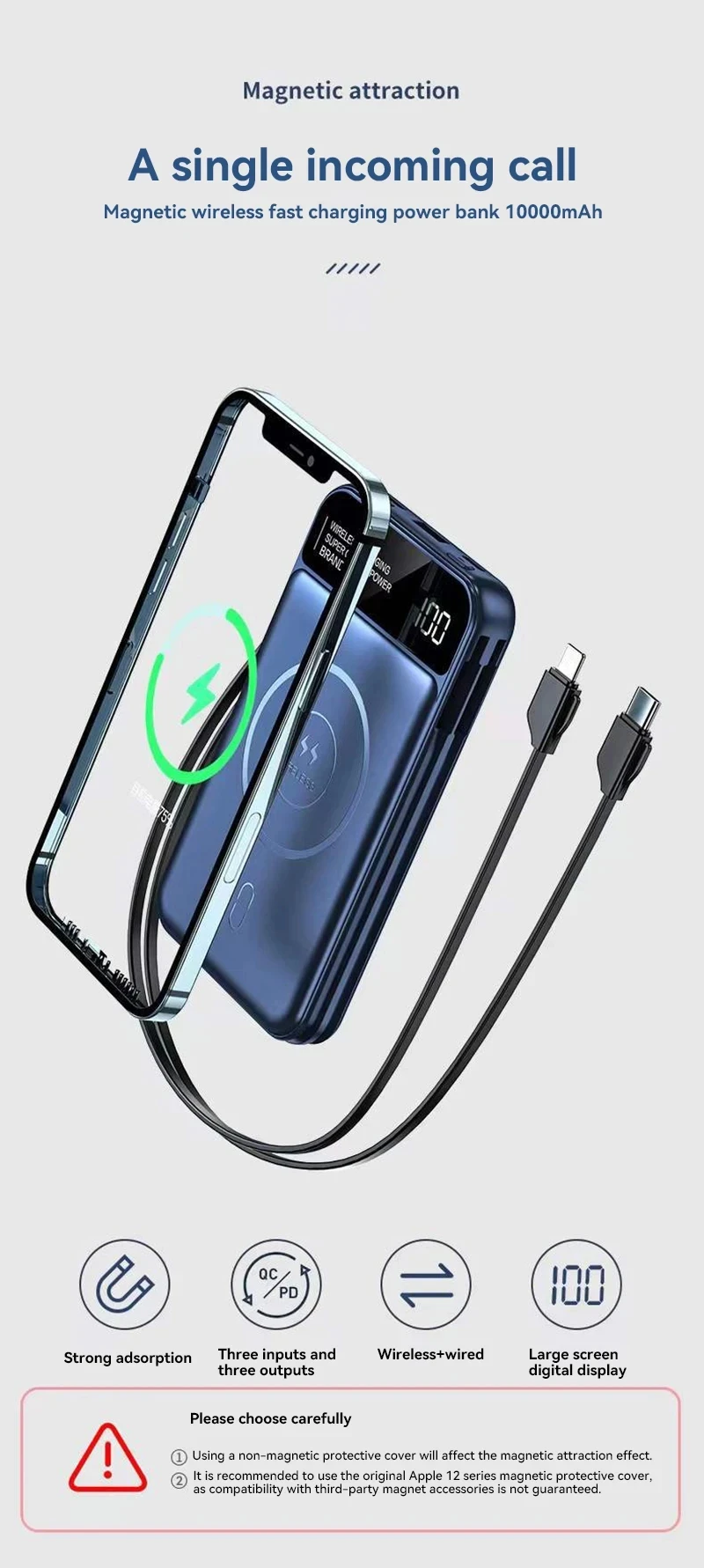Xiaomi 50000mAh قوة البنك شحن لاسلكي Magsafe قوة البنك المغناطيسي شحن المدمج في كابل آيفون هواوي سامسونج