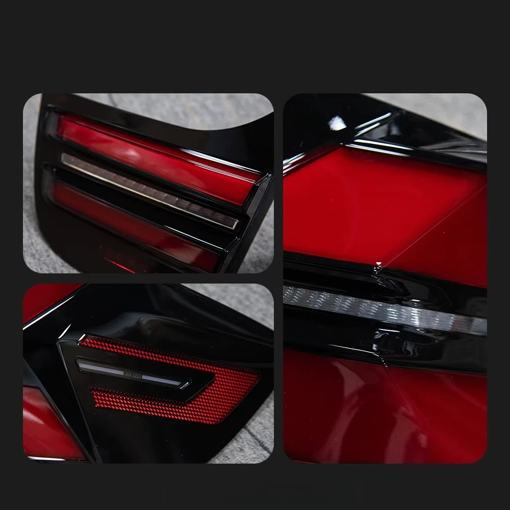 2-częściowy zestaw tylnych lamp LED do BMW X6 E71 2008‑2014 SUV, styl czerwonej strzałki, tylne światła przeciwmgielne, światła hamowania, dynamiczne sekwencyjne kierunkowskazy w kolorze bursztynowym,