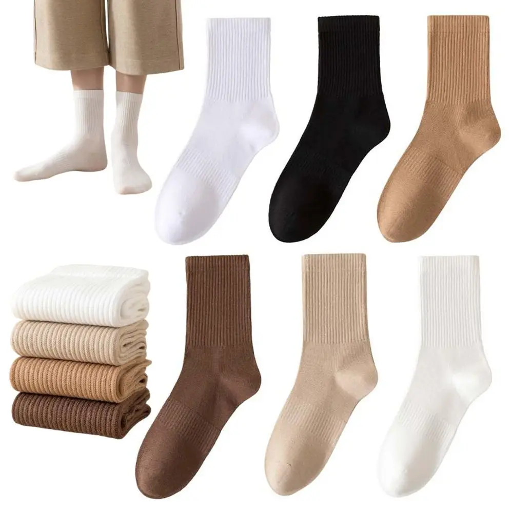 

6 пар простых хлопковых носков, износостойкие мягкие носки среднего размера, высокая эластичность, впитывающие пот, однотонные носки, уличная одежда