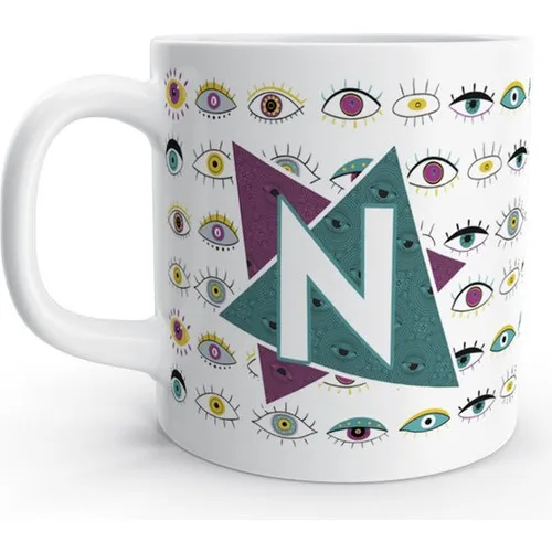 

Rock'n Fox Letter N Eye Eye Eyes Design Colorful Letter Mug Cup. Letter K , Gift , Tea & Coffee Drinking glass