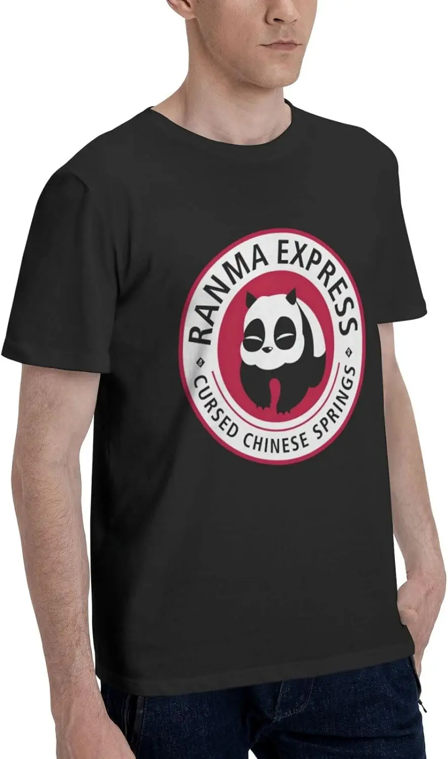 Anime Ranma ½ Panda Shirt Cotton Crew Neck Cool Tops for Man Black