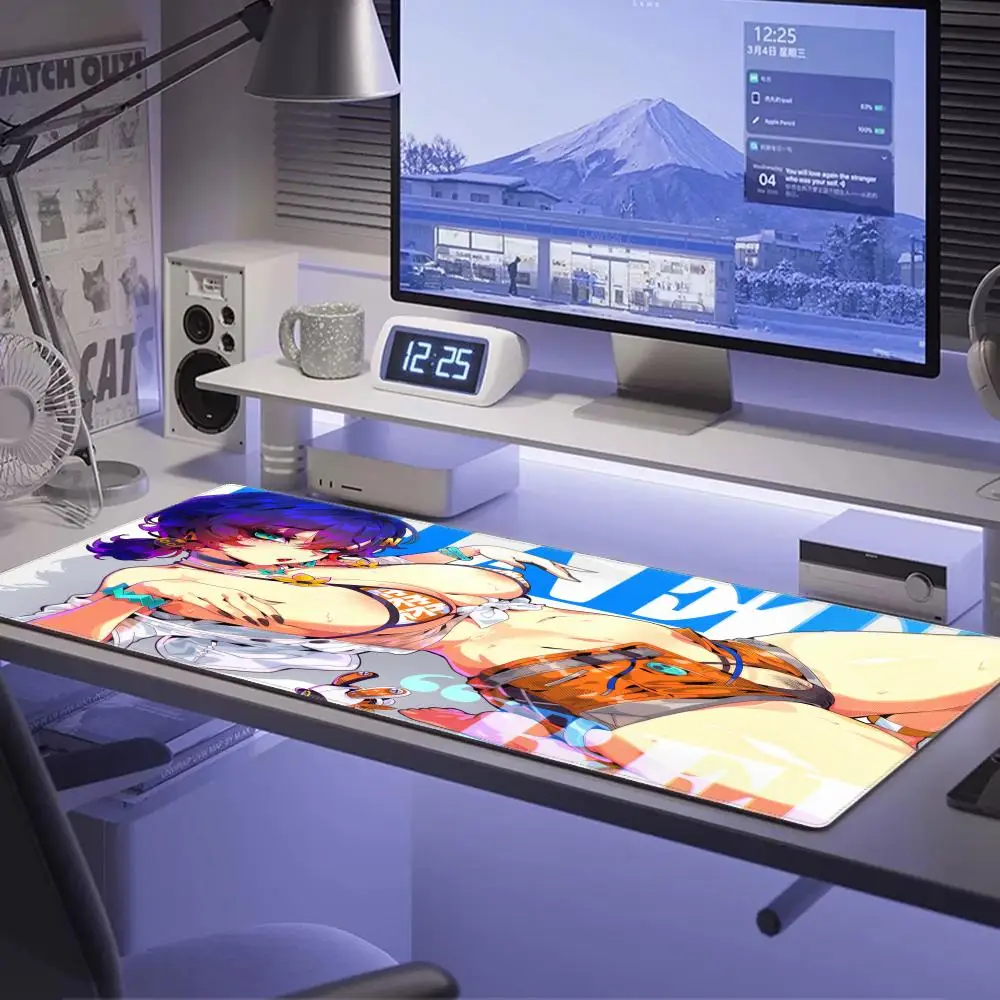 Sexy Girl Anime Mouse Pad Laptop Kawaii Gaming Mousepad XXL Galbrena Wuthering Waves Keyboard Rug Office PC Gamer White Desk Mat